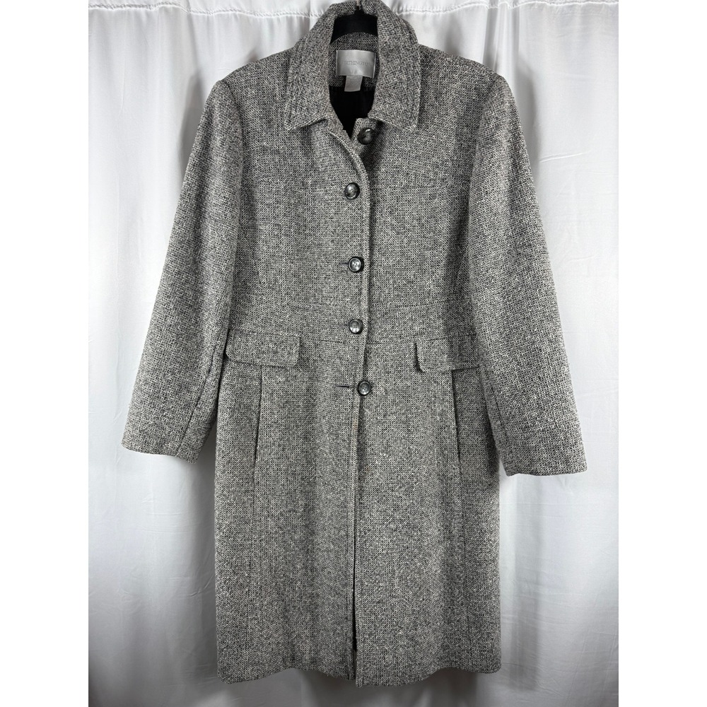 Worthington Women's Gray Tweed Wool Blend Button Front Knee Length Coat - Medium